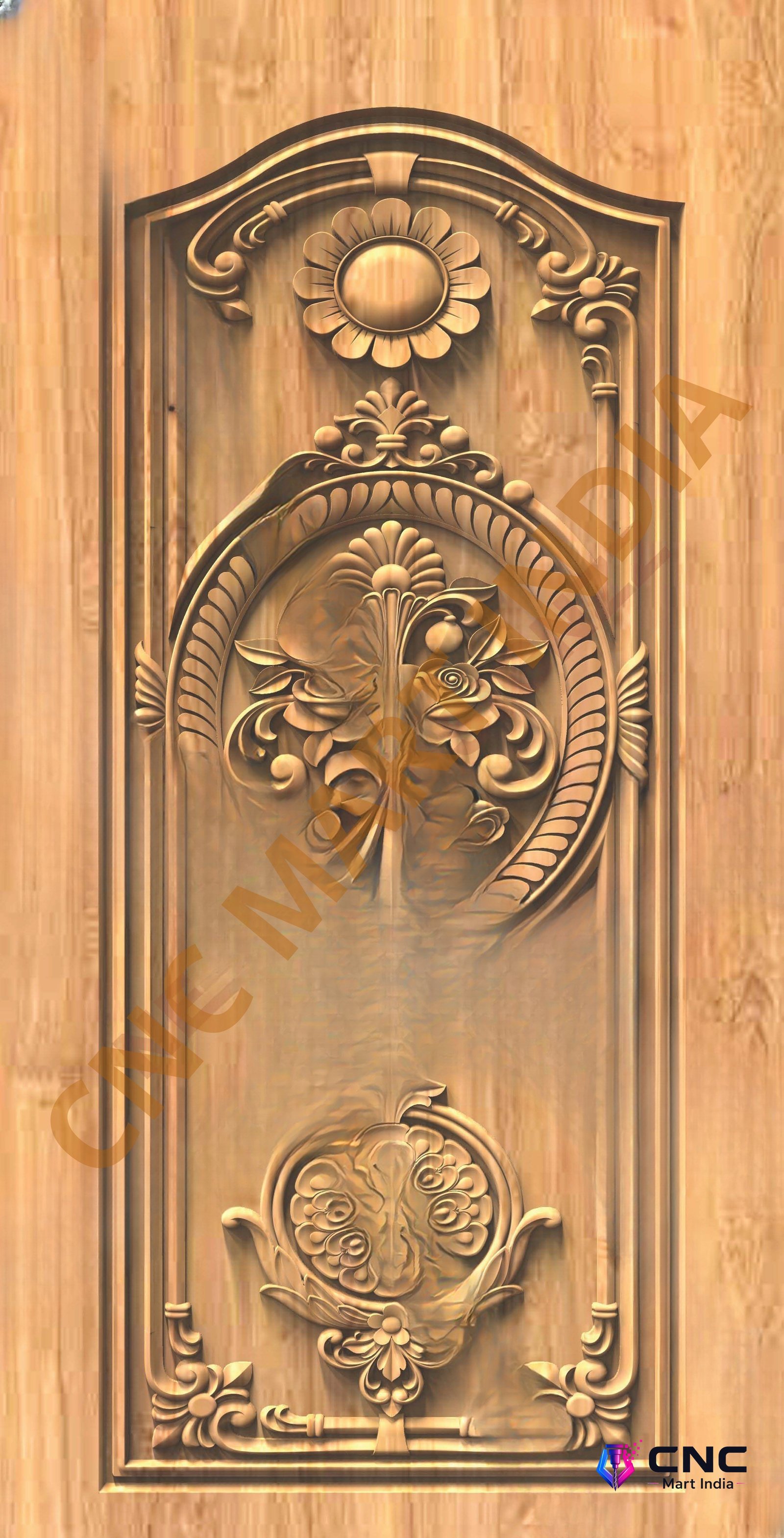 GSK EMBOSSING - EMD-58 Floral Motif Classical Wood Carved Door 3D Model